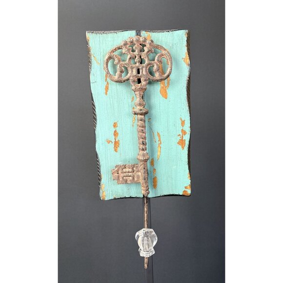Vintage Distressed Teal Rustic Key Wall Crystal Hook Knob Pet Dog Coffee Rope - Picture 5 of 10